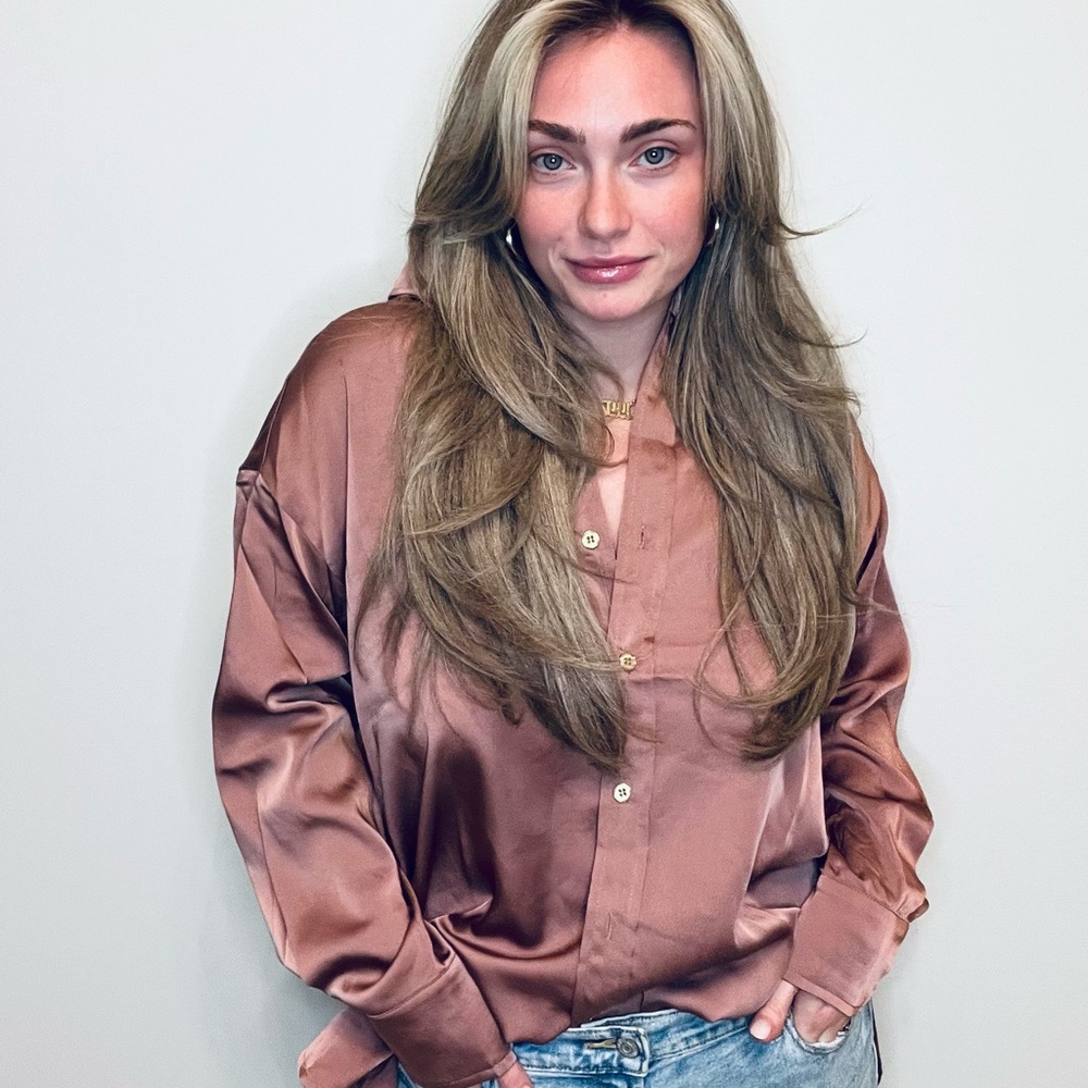 Cocoa satin button down Blouse